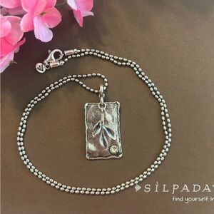 Silpada Vintage Sterling Silver Leaf Sprig Logo Pendant Necklace N2275